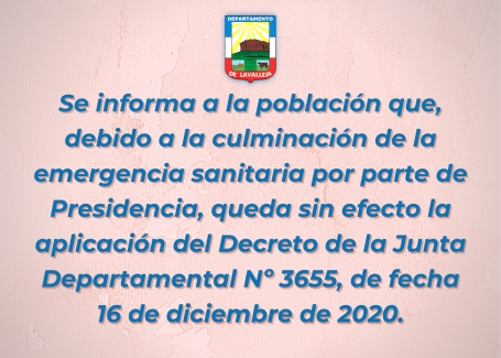 Cese aplicación Decreto Nº 3655 de la Junta Departamental de Lavalleja.